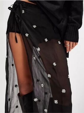 NWOT FREE PEOPLE EMBELLISHED JEWELED APRON SARONG SWIMSUIT COVER UP BLACK